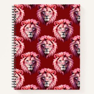 Pink Lion Head Animal Pattern Design Red  Notebook
