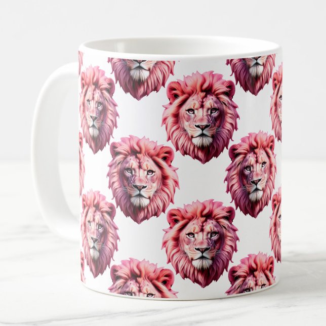 Pink Lion Head Animal Pattern Design White  Coffee Mug (Creator Uploaded)