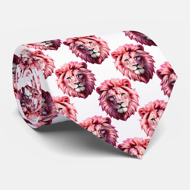 Pink Lion Head Animal Pattern Design White  Tie (Creator Uploaded)