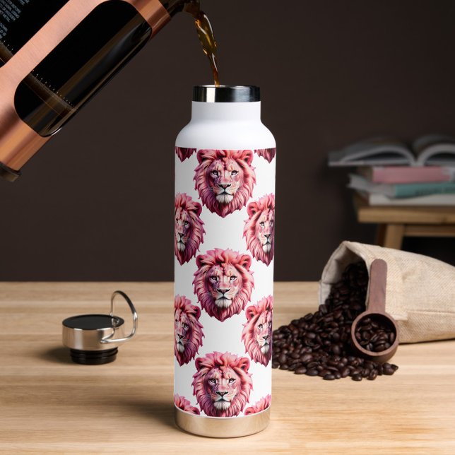 Pink Lion Head Animal Pattern Design White  Water Bottle (Creator Uploaded)