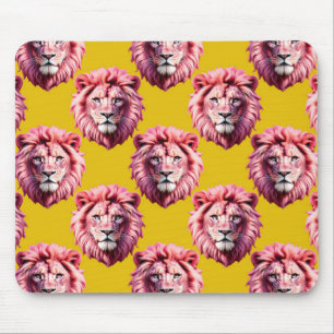 Pink Lion Head Animal Pattern Design Yellow Mouse Mat