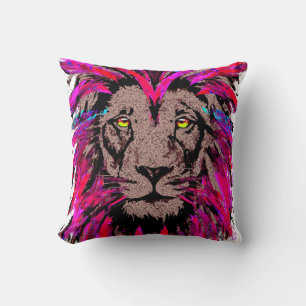 Pink Lion Head - Lion Face Portrait Drawing Cushion