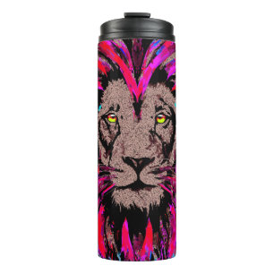 Pink Lion Head - Lion Face Portrait Drawing Thermal Tumbler