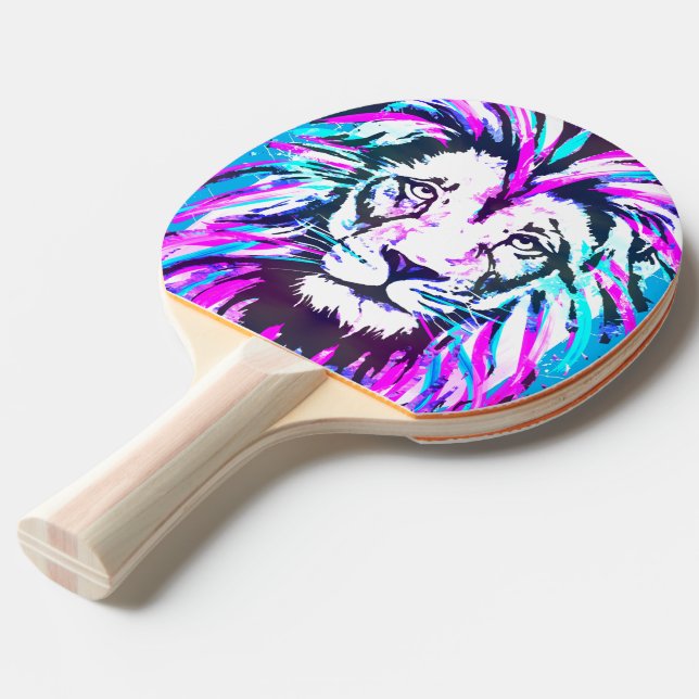 Pink Lion Head - Lion Ping Pong Paddle (Front Angle)