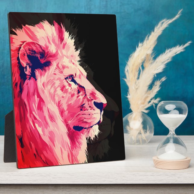 Pink Lion Majesty on Black Canvas Plaque (Side)