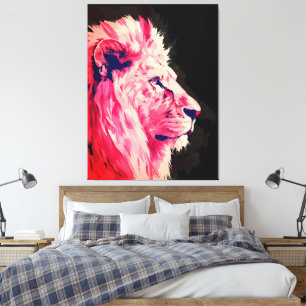 Pink Lion Majesty on Black Canvas Print
