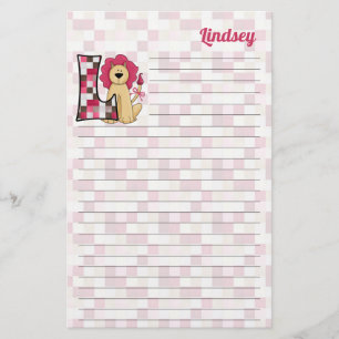 Pink Lion Mongram "L" Lined Stationery