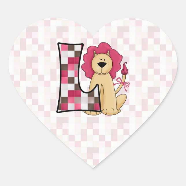 Pink Lion Monogram "L" Heart Stickers (Front)