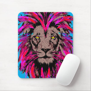 Pink Lion Mouse Pad - Lion Face Portrait Drawing