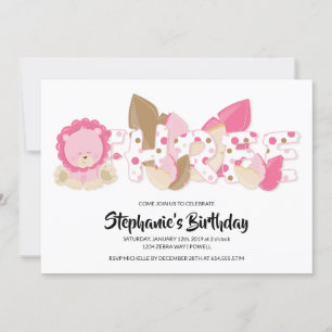 Pink Lion Third Birthday Party Invitation