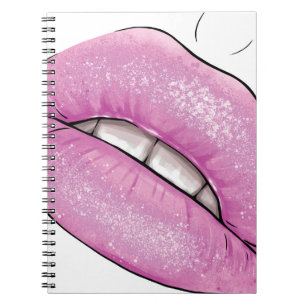 Pink lip colour gloss with teeth notebook