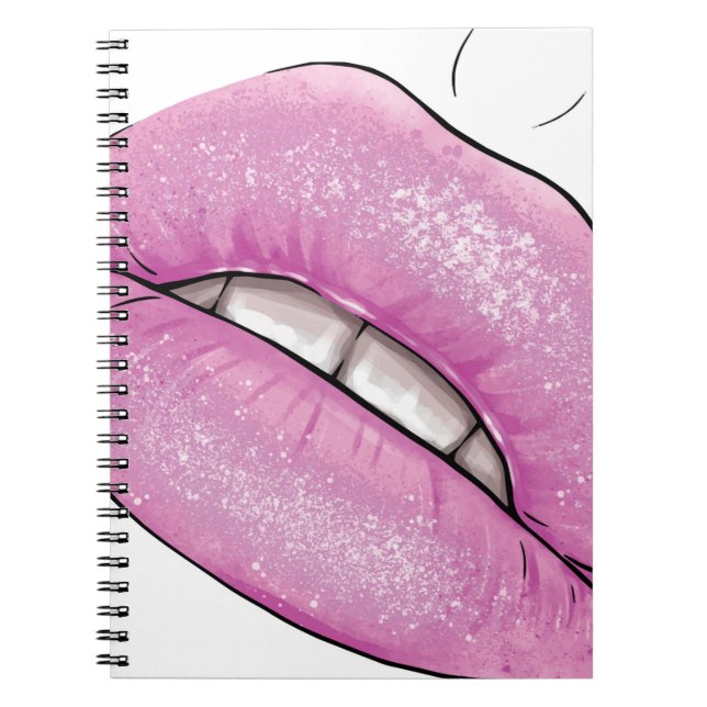Pink lip colour gloss with teeth notebook (Front)