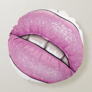 Pink lip colour gloss with teeth round cushion
