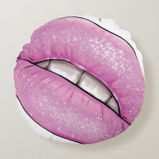Pink lip colour gloss with teeth round cushion