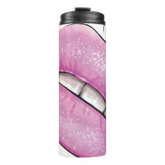 Pink lip colour gloss with teeth thermal tumbler