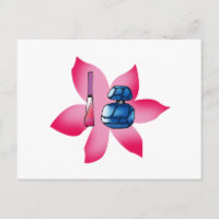Pink lip gloss and a blue perfume