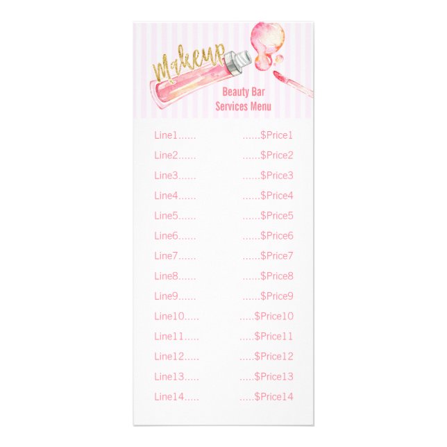 Pink Lip Gloss Makeup Price List Rack Card (Front)