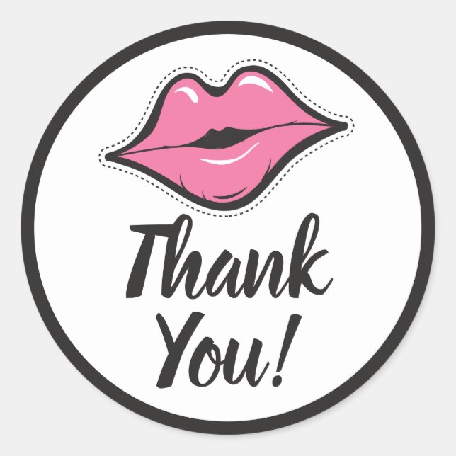 Pink Lip Kiss Lipstick & Beauty Supply Thank You Classic Round Sticker (Front)