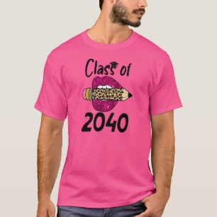 Pink Lip Pencil Back To School Class Of 2040 Grow  T-Shirt