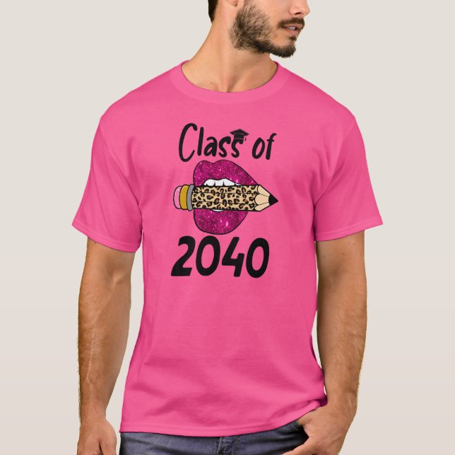 Pink Lip Pencil Back To School Class Of 2040 Grow  T-Shirt (Front)