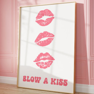 Pink Lip Print Wall Art Feminine Aesthetic Decor