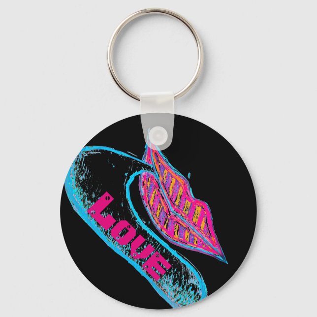 Pink lips and a word baloon or tongue key ring (Front)