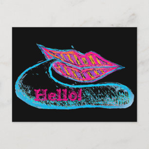 Pink lips and a word baloon or tongue postcard