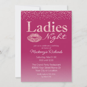 Pink Lips and Glamourous Glitter Ladies Night Invitation