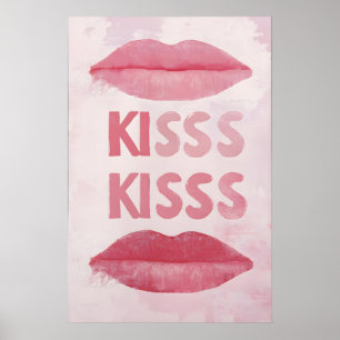 Pink Lips Art Print Retro Kiss Poster, Chic Wall 1