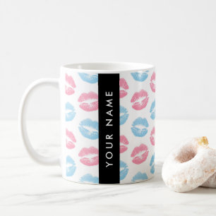 Pink Lips, Blue Lips, Kiss, Your Name, Personalise Coffee Mug