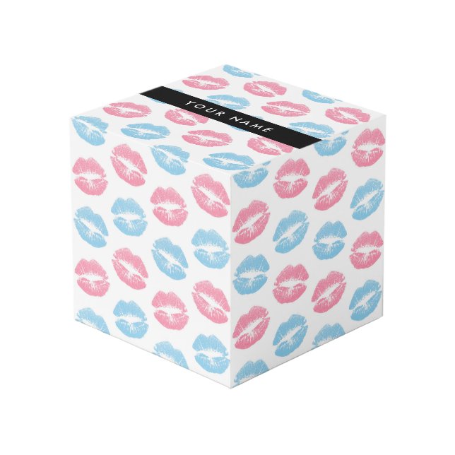Pink Lips, Blue Lips, Kiss, Your Name, Personalise Cube (Front Angled)