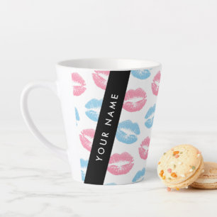 Pink Lips, Blue Lips, Kiss, Your Name, Personalise Latte Mug