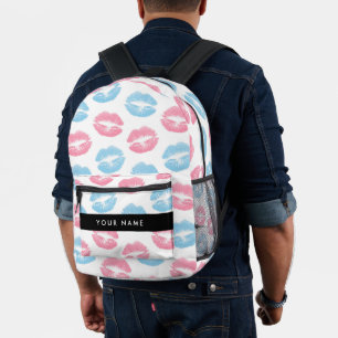 Pink Lips, Blue Lips, Kiss, Your Name, Personalise Printed Backpack