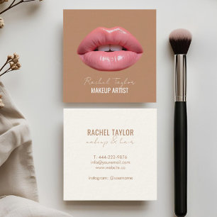 Pink Lips Coffee Brown Square Business Card