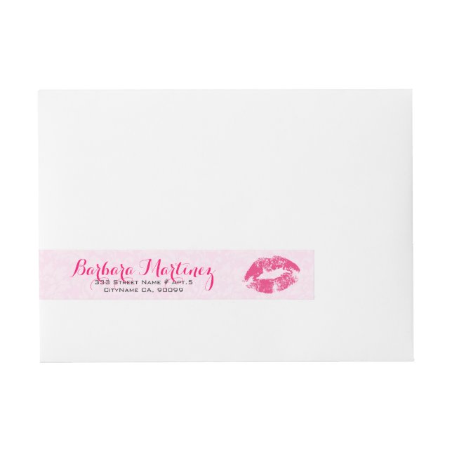 Pink Lips & Damasks Makeup Artist Design Wraparound Address Label (Front)