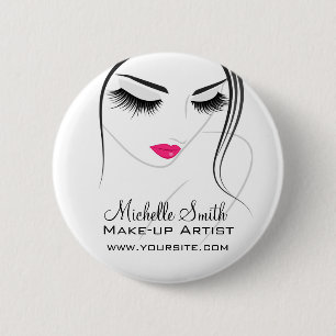 Pink lips Face long lashes Lash Extensions 6 Cm Round Badge