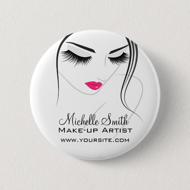 Pink lips Face long lashes Lash Extensions 6 Cm Round Badge (Front)