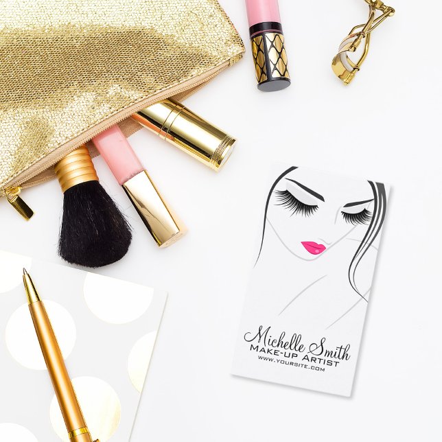Pink lips Face long lashes Lash Extensions Business Card (Creator Uploaded)