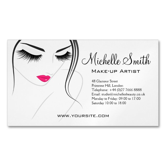 Pink lips Face long lashes Lash Extensions Magnetic Business Card (Front)