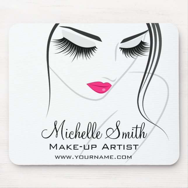 Pink lips Face long lashes Lash Extensions Mouse Mat (Front)