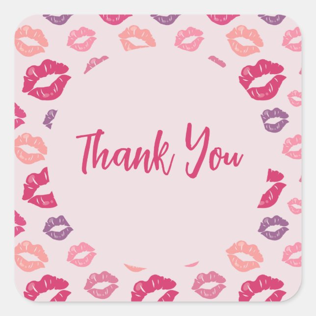 Pink Lips Glam Party Thank You Favour Sticker (Front)