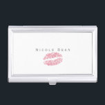 Pink Lips Glitter Kiss Glam Business Card Holder<br><div class="desc">Pink Lips Glitter Kiss Glam Business Card Holder. Customise with any text or leave it blank.</div>