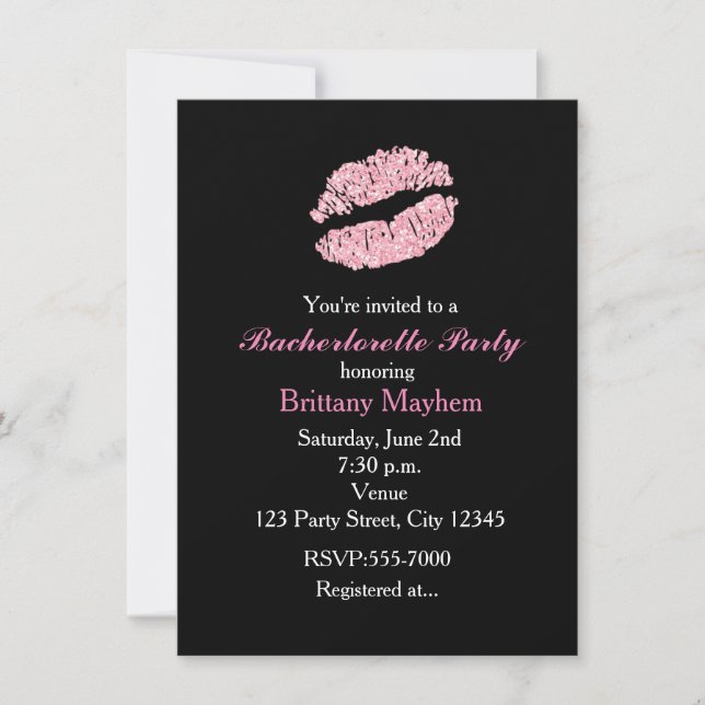 Pink Lips KISS Bachelorette Party Invitation (Front)