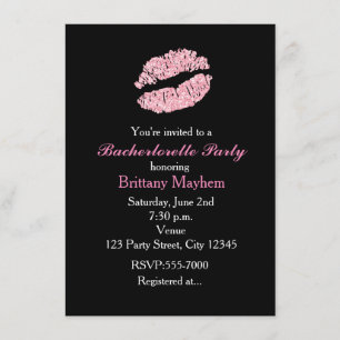 Pink Lips KISS Bachelorette Party Invitation