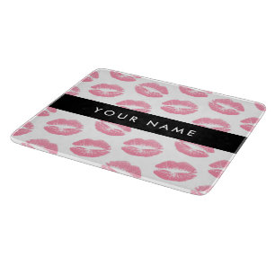 Pink Lips, Kiss, Lipstick, Your Name, Personalise Cutting Board