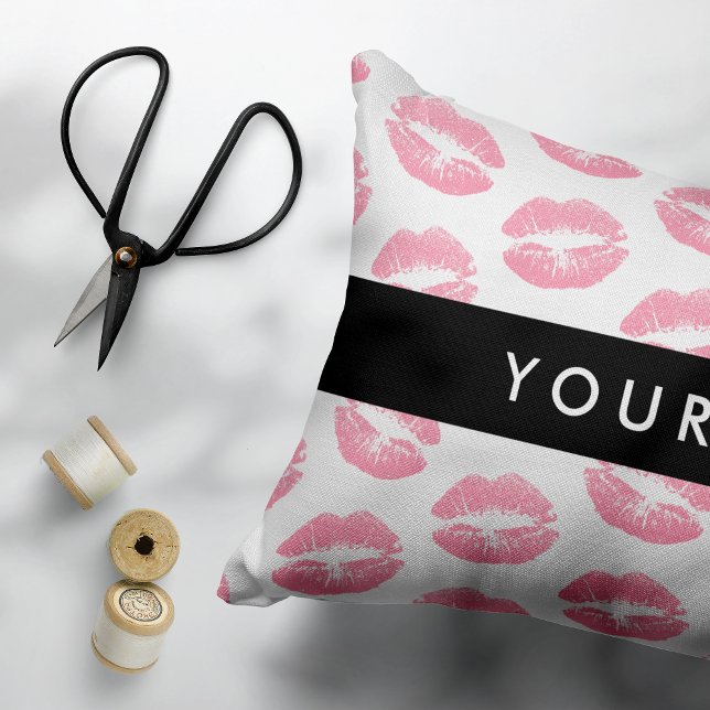 Pink Lips, Kiss, Lipstick, Your Name, Personalise Decorative Cushion (Creator Uploaded)