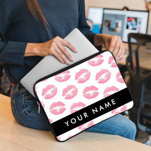 Pink Lips, Kiss, Lipstick, Your Name, Personalise Laptop Sleeve