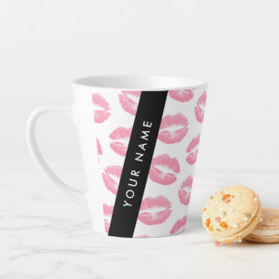 Pink Lips, Kiss, Lipstick, Your Name, Personalise Latte Mug