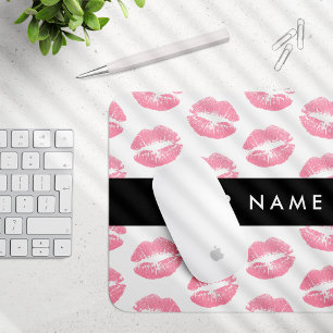 Pink Lips, Kiss, Lipstick, Your Name, Personalise Mouse Mat