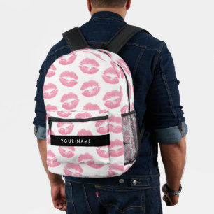 Pink Lips, Kiss, Lipstick, Your Name, Personalise Printed Backpack